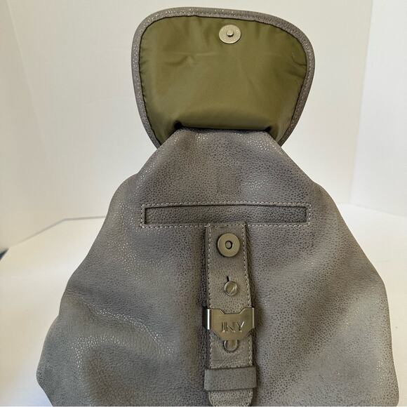 Vintage 90s Jones NY Triangle Leather Backpack Rock Stone Gray Convertible Bag